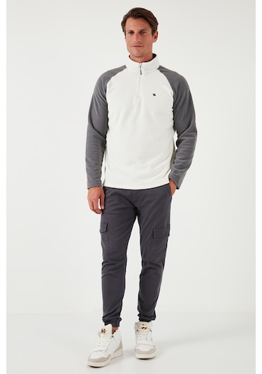 Buratti Slim Fit Yarım Fermuarlı Kışlık Şardonlu Erkek Polar 5906055 Ekru
