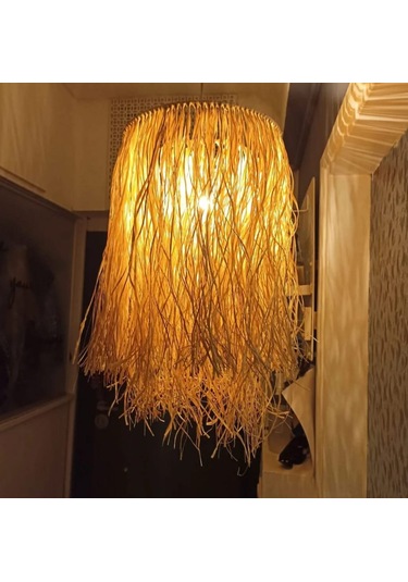 Hasır Doğal Saçaklı 28 Cm Dekoratif Rafya Avize Sarı