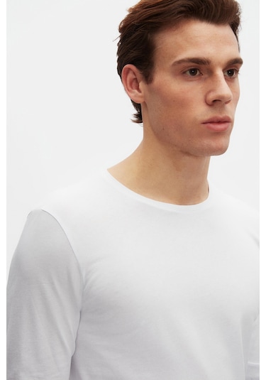 Ds Damat Slim Fit Beyaz Bisiklet Yaka %100 Pamuk Nefes Alabilen Uzun Kollu Body T-shirt 4hc14ort0007m 801