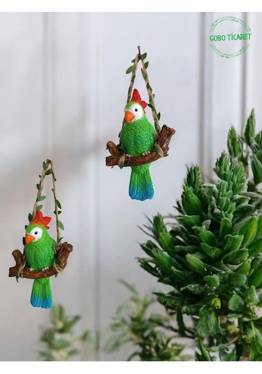 2 Adet Dekoratif Sallanan Duvar Ve Bahçe Süs Kuş Biblo Yeşil-sarı