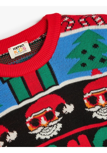 Koton Yılbaşı Kazağı Noel Baba Desenli Bisiklet Yaka Uzun Kollu Multıcolor 5wkb90011tt Mavi