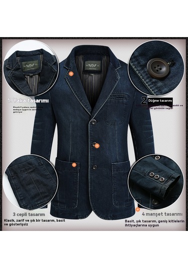 Erkek Kot Ceket, Erkek Pamuklu Kot Ceket, Dar Kesim Ceket Açık Mavi