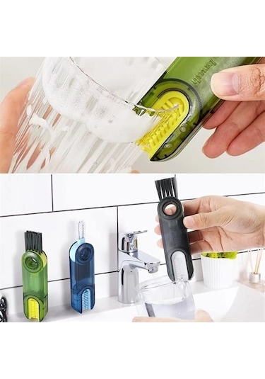 Buffer 3 Fonksiyonlu Pratik Şişe Temizleme Fırçası Mutfak Banyo Araç İçin Çok Amaçlı Fırça Çok Renkli