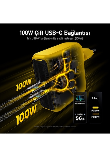 Aohi Magcube 2 Portlu Şarj Adaptörü, Gan+ 100w Hızlı Şarj Cihazı