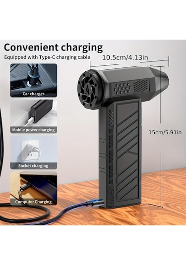Honeybeeshop Absler Anknq Mini Sıkıştırılmış Hava Üfleyici Turbo Jet Fan Şiddetli Turbo Üfleyici Usb Şarjlı Araba Temizleme Kamp Çim Bakımı