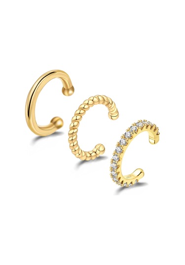 Geeksen Kadınlar İçin Zirkonyum Taşlı Altın Kaplama C Şekilli Pim Olmayan Uyarlanabilir Küçük Küpe Seti - 3 Adetli 2 Paket Gold