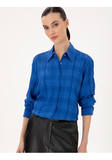 Pierre Cardin Kadın Saks Gömlek Desenli 50292247-vr045 Saks