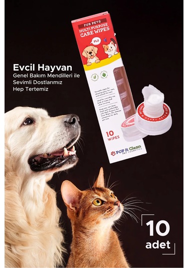 Popitclean Evcil Hayvan Kedi & Köpek Çok Amaçlı Bakım ve Temizleme Mendili