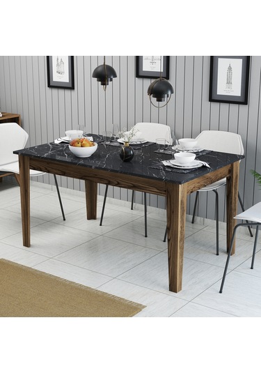 Milan Yemek Masası - Ceviz / Siyah Mermer