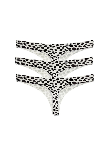 Vanilya Secret Lazer Tanga Leopar Desenli 3'lü Paket Optik Beyaz