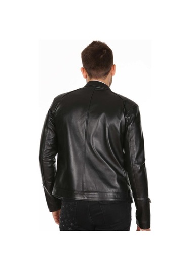 Hakiki Kuzu Derisi Fermuarlı Sportif Erkek Deri Ceket Siyah Siyah
