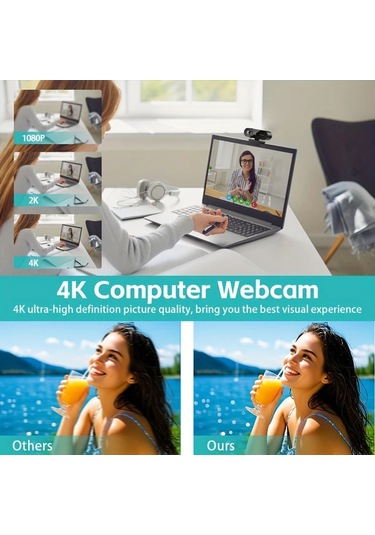Xuweiwei 2k 4k Webcam Geniş Açılı Gizlilik Kapağı Ve Mikrofonlu Bilgisayar Kamerası