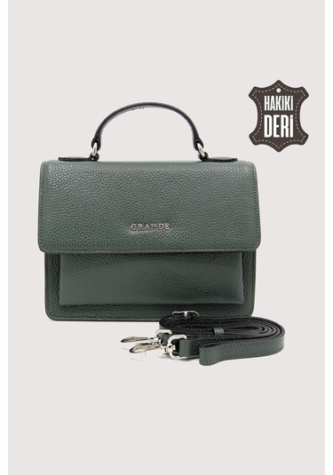 Hakiki Deri Kadın El Çantası Haki Smr9022 Haki