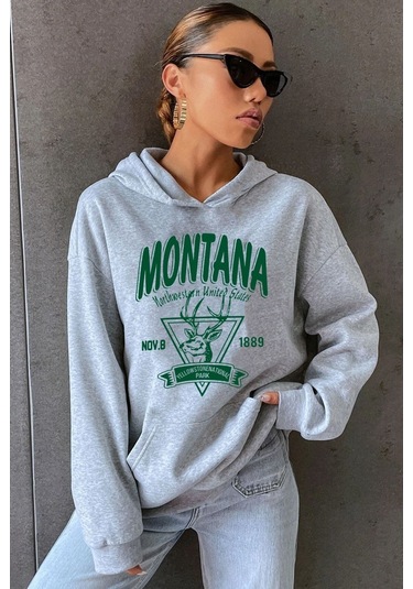 Montana Baskılı Sweatshirt Gri