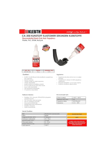 Klebth Ca-200 Plastik.Pvc.Epdm.Kauçuk Yapıştırıcısı
