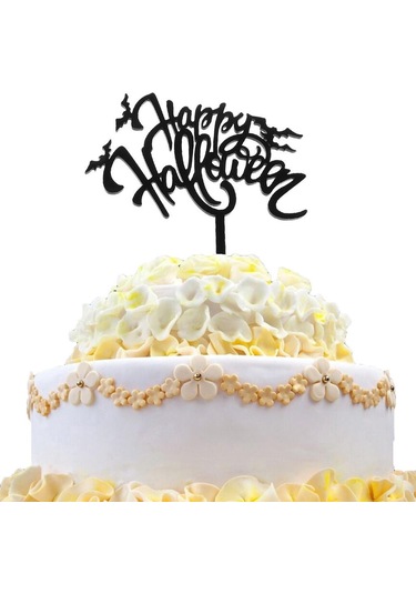 Homyl Akrilik Mutlu Cadılar Bayramı Yarasa Kek Toppers Partisi Siyah