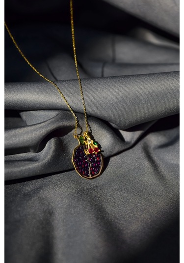 925 Ayar Gümüş Gold Kaplama Kiraz Sallantılı , Mineli Bolluk ve Bereket Tılsımı Nar Taneli Kolye