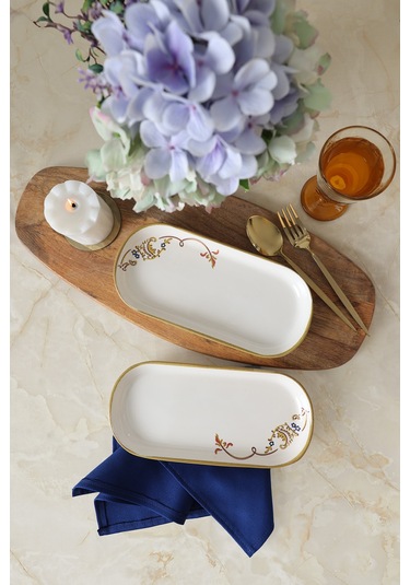 Keramika Bronze Bloom Noyan Kayık Tabak 26 Cm 2 Adet 22926 Krem