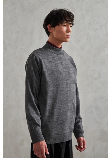 Erkek Yarım Balıkçı Oversize Basıc Triko Kazak Antrasit