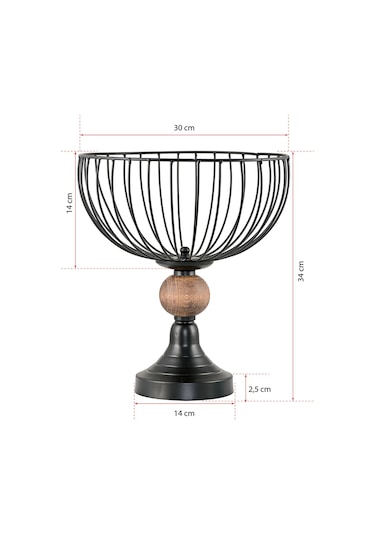 Metal Tel Meyvelik Siyah-ahşap Detaylı