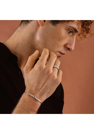 925 Ayar Gümüş Ay Göndüsü Motifli Unısex Kelepçe Bileklik Gümüş