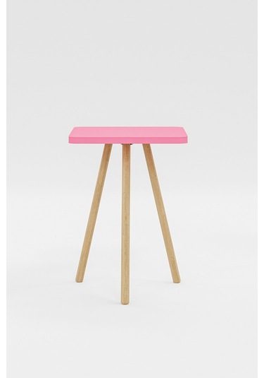 İntergo Kare Tasarımlı Ahşap Ayaklı Tekli Zigon Sehpa Pembe