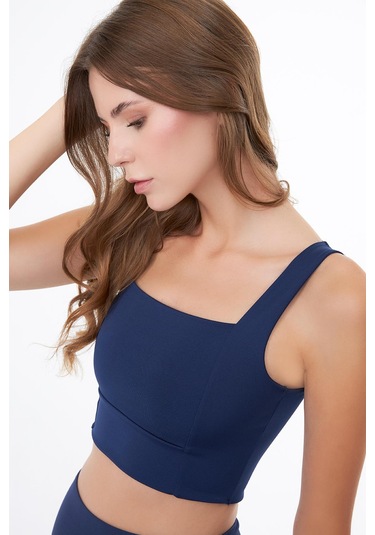 Lacivert Kare Yaka Crop Top Büstiyer Lacivert