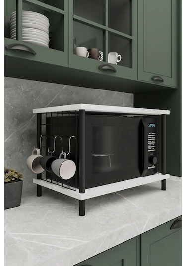 Çok Amaçlı Mikrodalga Dolabı Beyaz Tezgah Üstü Düzenleyici, Raflı Fırın Standı Beyaz