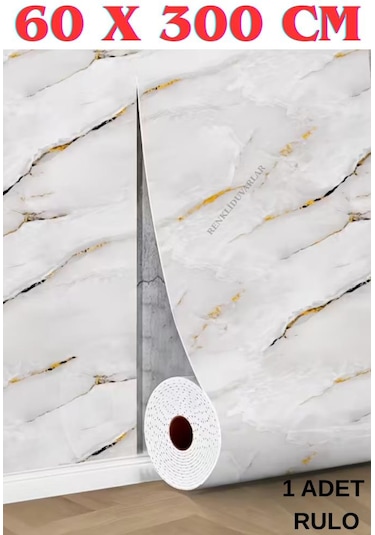 60cmx300cm Tek Parça Yapışkanlı Rulo Mermer Desenli Duvar Paneli Kağıdı Silinebilir Tx-031-arda Gri