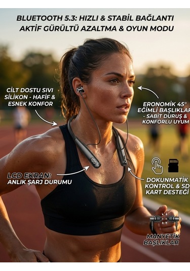 Ekranlı Ve Sd Kart Destekli Bluetooth 5.3 Boyun Bantlı Kulaklık