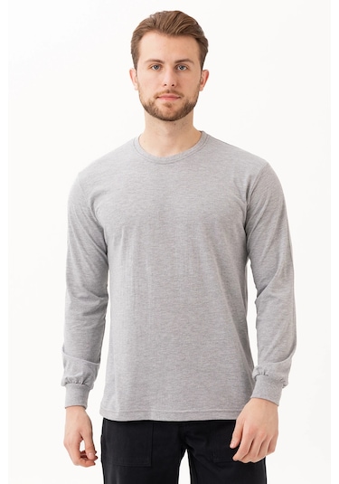 Gaura Gri Uzun Kollu Basic T-shirt Gri Melanj