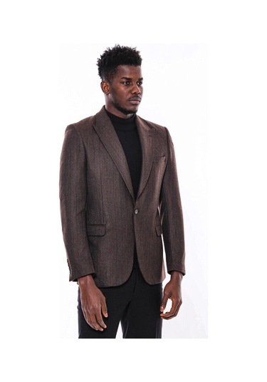 Wessi Slim Fit Desenli Kahverengi Erkek Ceket Kahverengi