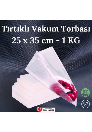 Tırtıklı Vakum Makinesi Poşeti- Torbası 1 Kilo - 25 X 35 Cm