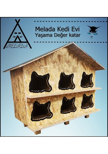 Melada Kedi Evi Dış Ortam Uygun Ahşap Kedi Evi Osb 100x95x50 Cm