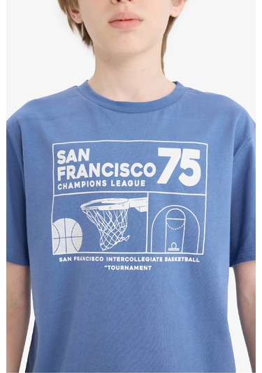 DeFacto Erkek Çocuk Bisiklet Yaka Baskılı Kısa Kollu Tişört E6309A825HSBE341