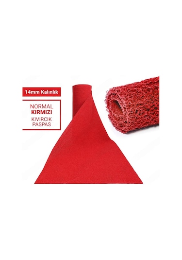100x500cm Kırmızı Kıvırcık Paspas-halı Kaymaz Yolluk Lidya 14mm Kırmızı