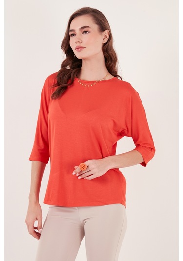 Lela Bisiklet Yaka Truvakar Kol Bayan Bluz 5861416Y Nar Çiçeği