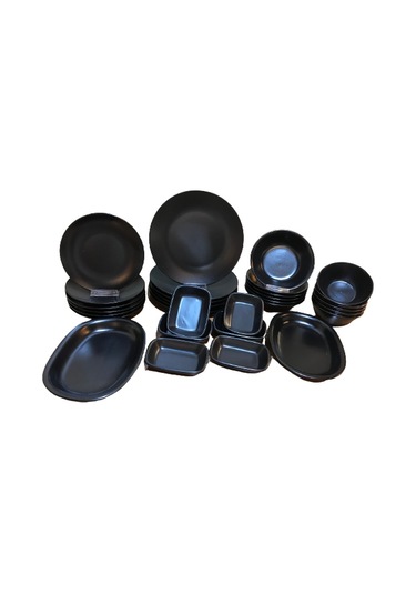 Keramika Mat Siyah 32 Parça 6 Kişilik Yemek Kahvaltı Takımı