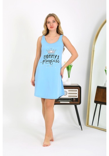 Akbeniz Kadın Kalın Askılı Penye Gecelik Mavi 1777 Mavi