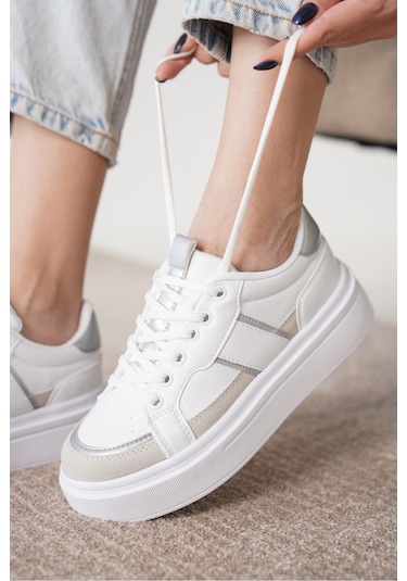 Garantili D2501 Günlük Ortopedik Kadın Sneaker Spor Ayakkabı Gümüş