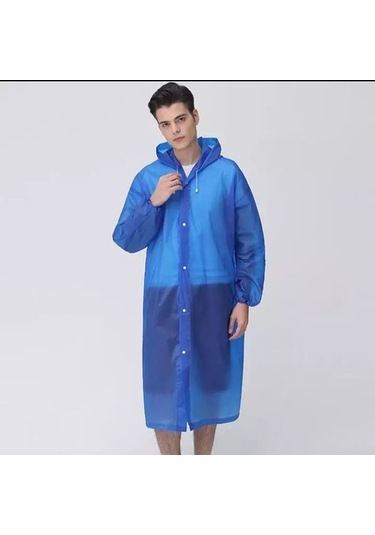 Unisex Kadın Ve Erkek Yağmurluk %100 Eva Çıtçıtlı Kapüşonlu Mavi