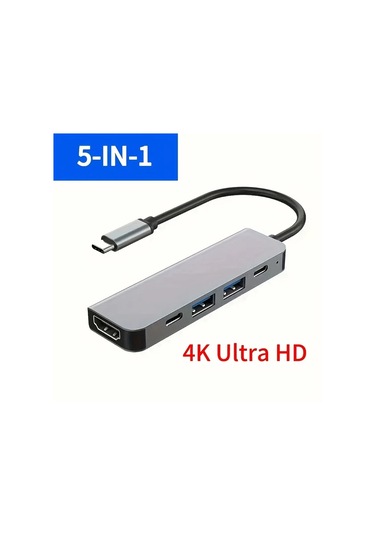 Boatshop1 Gri Alüminyum Alaşım 5i 1 Arada Tipc Hdtv Adaptörü Usb 30 20 Pd Şarj Dizüstü Bilgisayar 4k 60hz Kompakt 95 Cm