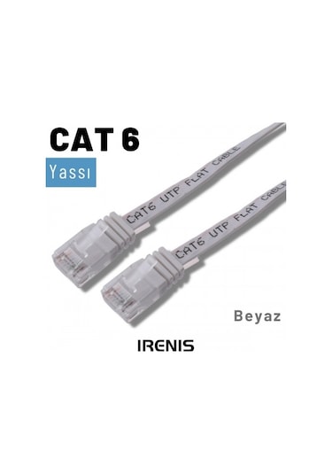 Irenis CAT6 Kablo Yassı Ethernet Network Lan Ağ İnternet Kablosu 3 M Beyaz