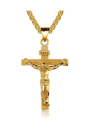 Altın Erkek Gümüş Paslanmaz Çelik İsa Mesih Haç Çapraz Kolye Kolye Zinciri