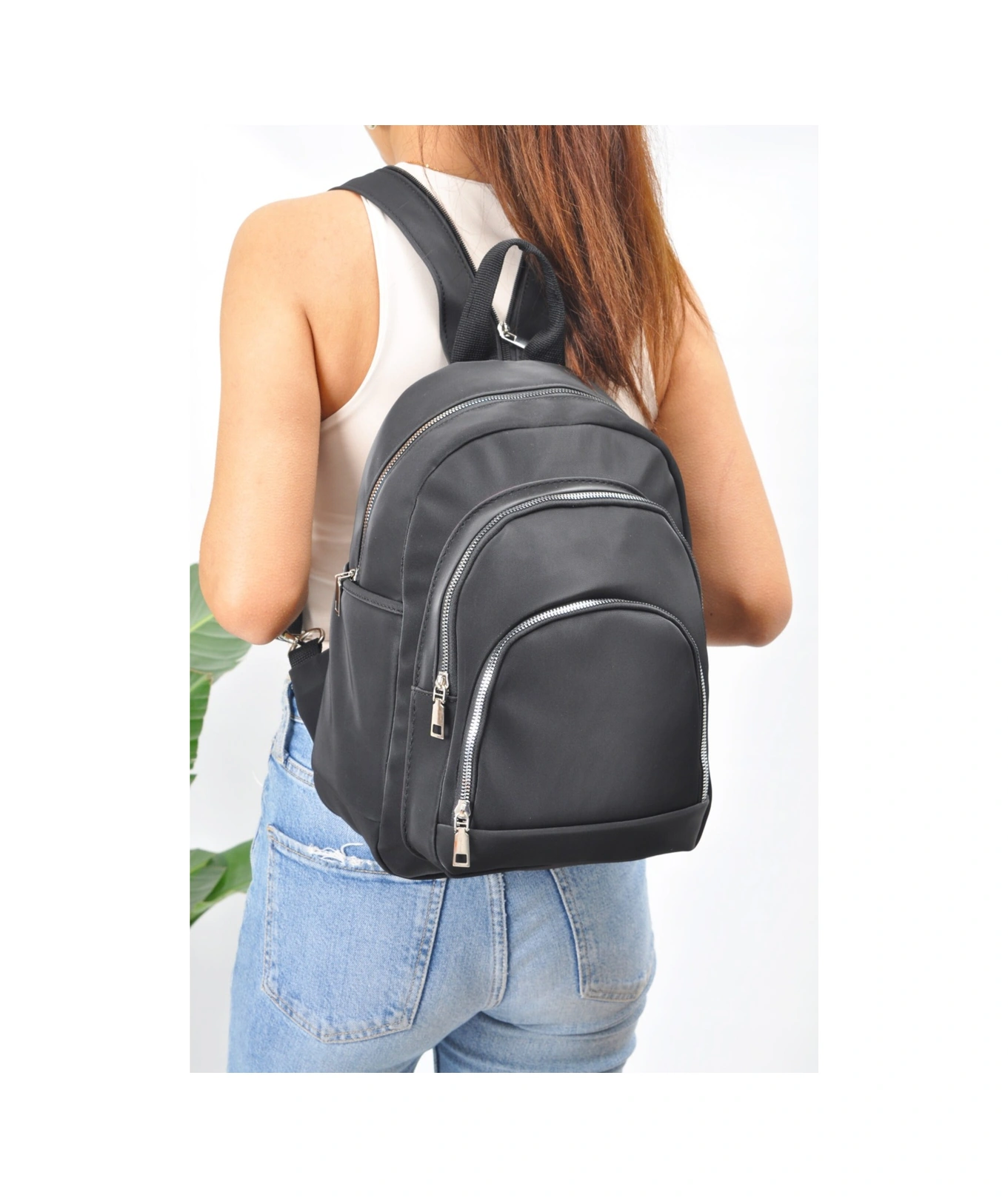 Tezzgelsin Unısex Su Geçirmez Saten Suni Deri Günlük Kullanım Sırt Çantası Siyah