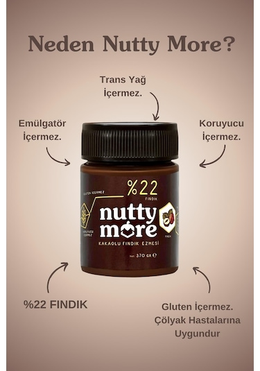 Nutty More %22 Kakaolu Fındık Ezmesi 370 Gr X 2 Adet