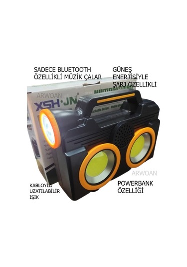 Arwoan Kabloyla Uzatılabilir Fener Sadece Bluetooth'la Çalışabilir Ses Bombası Siyah