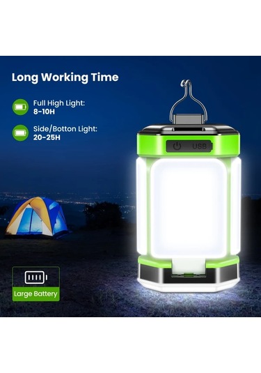 Xuweiwei Yeşil Kamp Lambası Ayarlanabilir Parlaklık 5 Aydınlatma Modu Toz Su Geçirmez Ip54 Kampçılık Acil Durum Yeşil