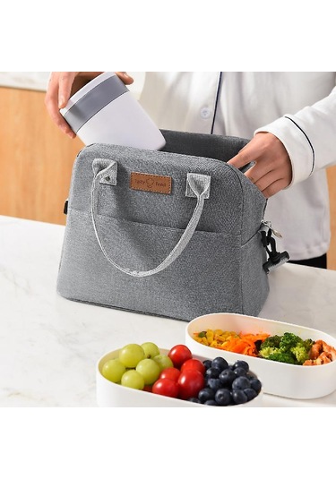 Kadınlar/erkekler/piknik/iş/okul/seyahat İçin Ayarlanabilir Çıkarılabilir Askılı Ve Cepli Büyük Yeniden Kullanılabilir Soğutucu Çanta, Gri-fd- Çok Renkli