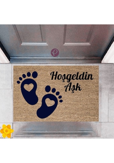 Kapı Önü Paspası Dekoratif Dijital Baskı Hoş geldin Aşk P-2510